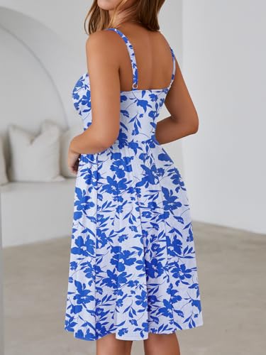 Image of YATHON Summer Mini Corset Sun Dress for Women Short Casual Square Neck Lace Up Floral Beach Vacation Dresses with Pockets