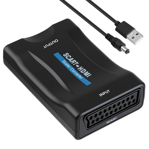 xruc Scart auf HDMI Konverter 1080p/720p Video Audio Wandler mit USB-Stromkabel SCART auf HDMI Adapter Kompatibel mit PS3 DVD VHS Xbox Blu-ray, Analog-zu-Digital Konverter f&uuml;r TV Monitor