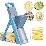 NETTOYAGE ET RANGEMENT FACILES : Nettoyez votre mandoline avec de l’eau et du liquide vaisselle. Une brosse de nettoyage est fournie pour garantir un lavage des lames en toute sécurité. La poignée rétractable et le pied pliable permettent de gagner de la place et de ranger facilement votre mandoline dans un tiroir ou un placard de cuisine.