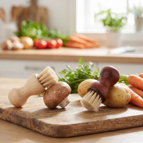 Foto von 2 Stück Pilzbürste Champignonbürste, Langlebige Gemüsebürste Champignonbürste Küchenbürste Kartoffelbürste aus natürlichem Bambus und Rosshaar für Geschirr Töpfe Pfannen