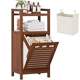 Homykic Tilt Out Laundry Hamper, 10 Gal Bamboo Laundry Storage Cabinet with Removable Basket, Hidden Hamper Organizer with Shelf for Dirty Clothes, Bathroom, Laundry Room, Space Saving, Walnut