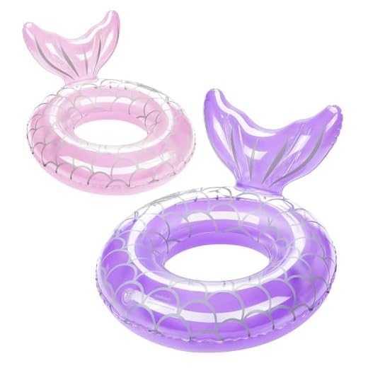 HeySplash Anillo de Natación, 2 Piezas Flotador de Natación con Forma de Cola de Sirena con Capacidad para 38-88 Libras, Flotador de Piscina para Playa Fiesta Verano Parque Acuático, Rosa + Morado