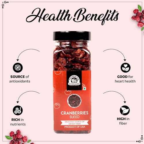 Image of Wonderland Foods 200g Premium Californian Dried And Sliced Cranberry Cranberries Jar | High Antioxidants, Dietary Fiber | Healthy Treats | No Added Sugar
