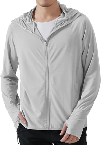 Image of DENIMHOLIC Men Full Zip Hoodie Jacket Long Sleeve Sunscreen jacket for men UV Protection UPF 50+ Lightweight Summer jacket for men sun protection For bike gym trekking