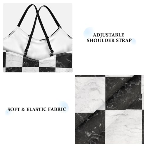 Image of Black and White Chess Girls One Piece Swimsuits Board Marble Tile Sport Halter Swimwear Beach Bathing Suit 3T