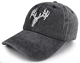 Deer Hunting Accessories Hats for Men Women, Funny Embroidered Halloween Deer Skull Head Antler Baseball Cap, Adjustable Washed Elk Reindeer Decor Hat, Gifts for Friends Wild Animal Lover Hunter