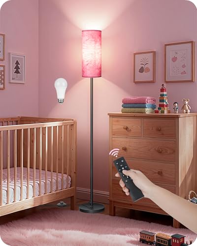 Image of Dimmable Floor Lamps for Living Room with Remote and Foot Switch, 64.4 inch Modern Standing Tall Lamp, Corner Lamp for Bedroom, Bulb Included, 3000K-6500K, FCC Listed, Sakura Pink and Black CP06LD05W1