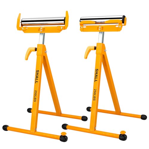 SHALL 2-Pack Folding Roller Stand - Heavy Duty 250 LBS Load Capacity - 27.8-43'' Adjustable Height - for Table Saw Outfeed Woodworking