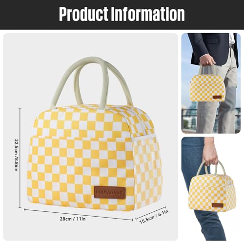 Lunch Bag Women/Men Lunch Box Women/Men (Yellow+White Checkerboard) by douyadady - Used condition - Image 2
