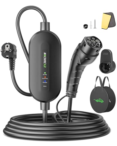 Evjuicion Caricatore per auto elettrico [6 m 3,68 kW, 16 A, IP67/IP65] EV Caricatore tipo 2 Rapida spina e ricarica, indicatori LED, portatile stazione di cavo di ricarica per auto elettrica con