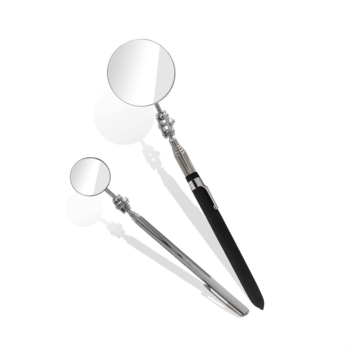 TUIOOEDyllica 2 Pieces Glass High-Tech Telescoping Inspection Mirror Retractable Handle Pocket Clip Mechanic Tools