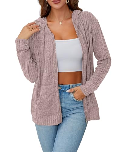 CAENP zip up hoodie Women long sleeve loose sweatshirt 2025 autumn winter fashion women's lightweight fleece zip up jacket workout clothing-Lavender-XL