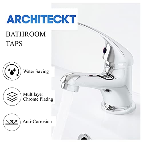 Architeckt® Essentials Bathroom Basin Sink Mixer Tap Modern Mono Round Single Lever Handle Faucet for Sinks, Polished Chrome
