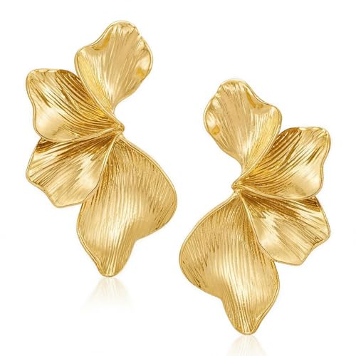 Aretes de Flores de Oro, Pendientes Flor Dorados Mujer, Pendientes Largos Dorados Fiesta, Aretes Florales Colgantes de Oro, Pendiente Dorado para Accesorios de Fiesta, Vida Cotidiana (A)