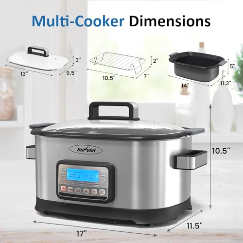 11-in-1 Multicooker, 6.5QT Slow Cooker Roaster Oven, Digital Programmable Multi Functional Pot with Timer, Temp Control, Delay Start, Glass Lid, Removable Nonstick Pot & Roast/Steam Rack - Image 6