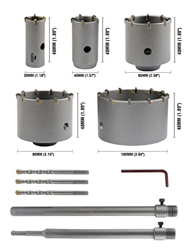 Binota Concrete Hole Saw, Kit 30 40 65 80 100 Mm, Arbor Sds Plus And Max 300Mm, For Cement Wall Brick Sands Stone Sable-Rock Self-Leveling #TOP2