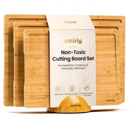 Smirly Bamboo Cutting Board Set With Holder