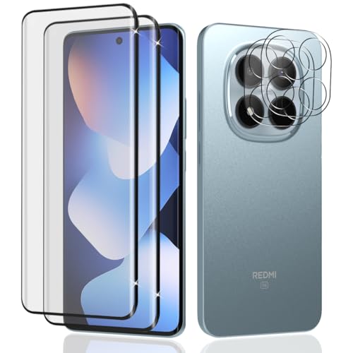 Teenrpov Cristal Vidrio Templado para Xiaomi Redmi Note 15 5G, 2 Piezas 9H Dureza Protector de Pantalla + 2 Piezas Protector de Lente de Cámara, Anti-Rasguños Protector Pantalla, Sin Burbujas HD