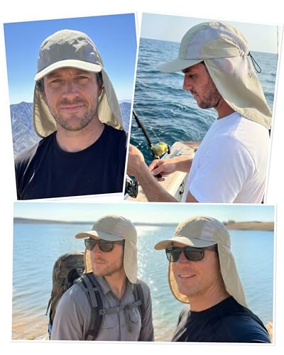 Image of Mens Sun Hat with Breathable Mesh Sun Hats for Men Sun Protection Fishing Hat with Neck Flap for Hiking Cycling