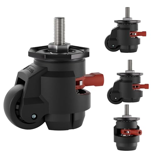 TESUMI Stem Leveling Casters Set of 4 Heavy Duty, 3300LBS Load Capacity Adjustable Leveling Feet, Retractable Swivel Industrial Casters for Workbench, Machine, Equipment & Furniture, 2.5 Inch, T80