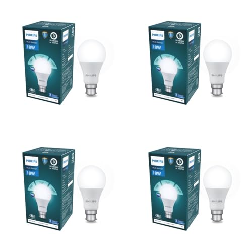 Image of Philips 18W Dimmable LED Bulb | Cool White 6500K | B22 Base | Adjustable Brightness LED Light | Energy Efficient & Versatile Lighting | Pack of 4