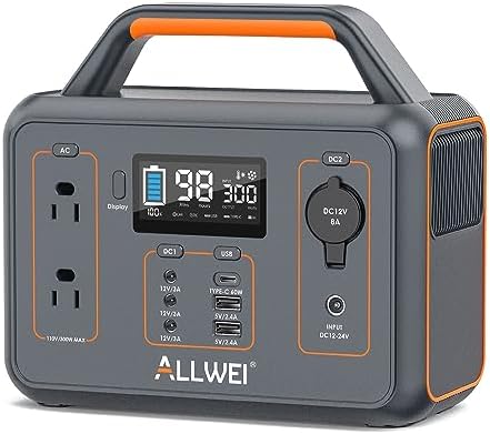 ALLWEI 300W Portable Power Station, 280Wh Solar Generator Peak 600W with 2 AC Outlets, PD60W USB-C, DC, LED Light 78000mAh Lithium Battery Generator for CPAP Home Camping Emergency Backup Outdoor