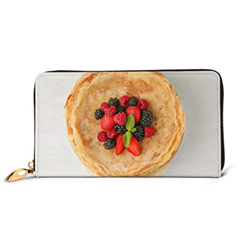 Preisvergleich Produktbild JHGFG Mode Handtasche Reißverschluss Brieftasche Köstliche dünne Pfannkuchen Beeren auf Holz Telefon Clutch Geldbörse Abendkupplung Blocking Leder Brieftasche Multi Card Organi