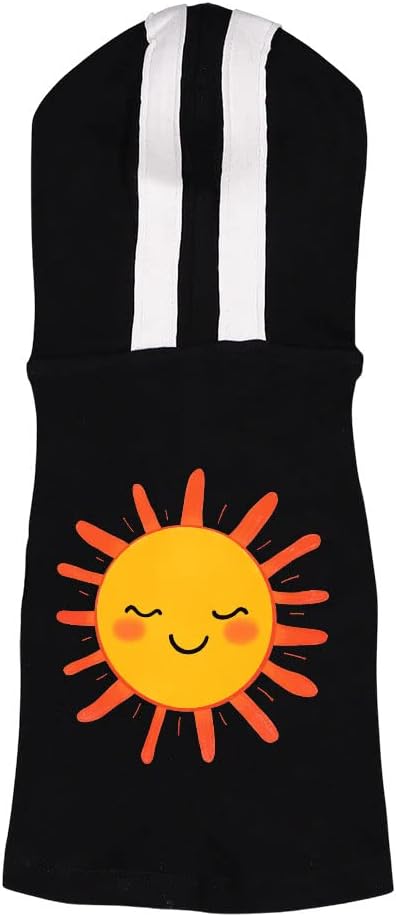 Sun Dog Shirt with Hoodie - Cartoon Dog Hoodie - Printed Dog Clothing - Black White, XL