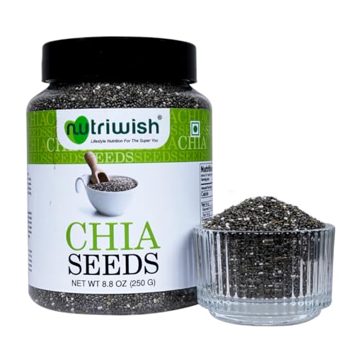 Nutriwish Raw Chia Seeds 250 g (8.8 oz) | Omega-3 Rich Superfood with Fibre Antioxidants & Plant Protein | For Smoothies Puddings Baking & Healthy Vegan & Keto Diets