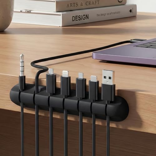 Kit 2 Organizadores De Cabos Premium Adesivos, 7 Entradas, Silicone Flexível, Para Mesa, Carro, Cabeceira E USB, Marca VARENZIA