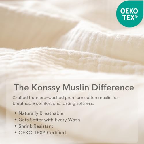 Image of Konssy 10 Pack Baby Muslin Bandana Bibs for Drooling and Teething | 100% Cotton Bibs for Boy Girl, Soft Absorbent 6-Layer Thick Cloth, Pre-Washed Less Shrinkage, Newborn Infant Toddler