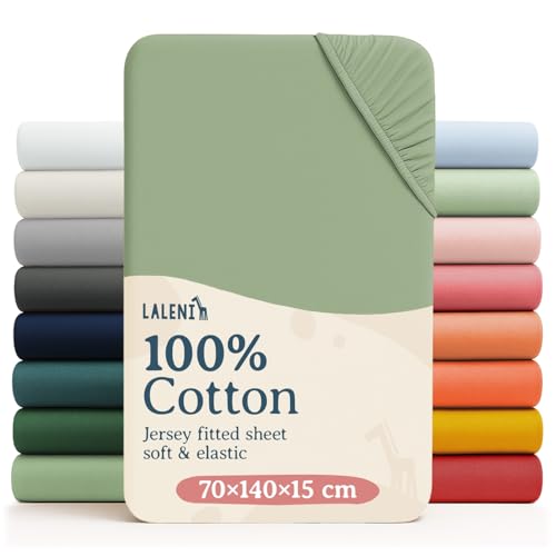 Laleni Jersey Prześcieradło z gumką 70x140 cm (zestaw 2 szt.) do łóżeczka dziecięcego - Certyfikowane przez OEKO-TEX - 100% bawełny - W kolorze zielonym