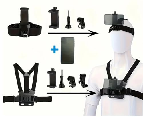 siawadeky 携帯電話スタンド ヘッドマウント式/チェストハーネス 2組セット アクションカメラマウント スマホ/アクションカメラ アクセサリー スマホホルダー付き 360度回転 水平/垂直撮影 調節可能 動画撮影 旅行 山登り アウトドア