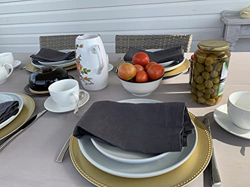 Hemstitched Linen Napkins – 20 Inch X 20 Inch – Stonewashed Pure Linen Cloth Dinner Napkins With Mitered Corners - 100% French Flax – Machine Washable - Set Of 4 (Dark Gray) #TOP6