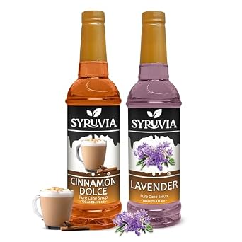 Syruvia Lavender & Cinnamon Dolce Coffee Syrup - 25.4 fl oz. Premium Coffee Flavoring Syrup. Kosher, and Gluten-Free. Perfect for Enhancing Drinks, Sodas, Shakes, Desserts, and More.