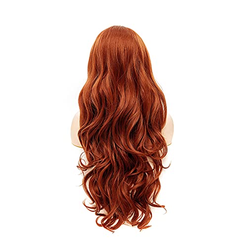 Rugelyss Fashion Glueless Auburn Copper Red 24Inch Long Natural Wavy Free Part Small Area Lace Front Wigs Heat Resistant Synthetic Hair Wig For Women (Copper Red) #TOP5