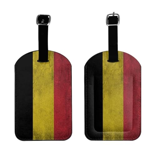 Vintage Belgian Belgium Flag Luggage Tag for Suitcases with Name Id Card Privacy Protection Travel Suitcase Tags Pu Leather Baggage Tag Travel Essential Black