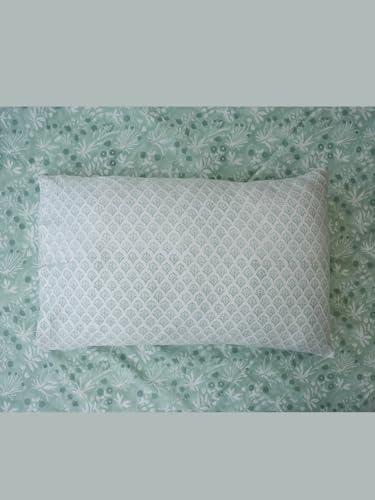 Image of Prasino Premium Hand Block Printed Bedsheet | Bed Sheet Flatsheet | Pure Cotton | Double Bed King Size 108 inchx108 inch | 300 TC Bedsheets | Includes 2 Pillow Covers | Floral Spread