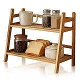 Euablfo Organizer da Cucina a 2 Ripiani, in Bambù, Imitazione Rattan, Contenitore per Tazza di Caffè, Portaspezie, Armadio, Cucina, Organizer per Tè, Porta Tazze,Soggiorno, Ufficio