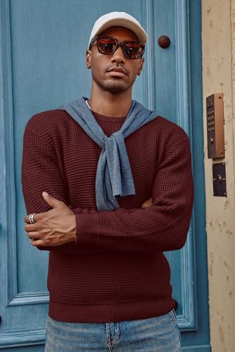 PJ PAUL JONES Mens Pullover Sweater Waffle Textured Long Sleeve Knitted Sweaters