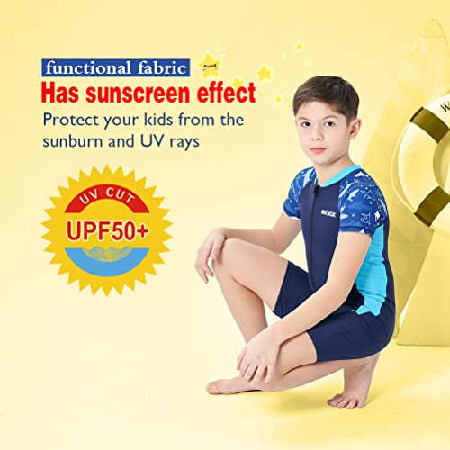 Mienoe Teenage Boys Swimsuit One Piece Kid Swimsuit Boys Water Sport Short Swimsuit Upf 50+ Sun Protection Bathing Suits (Size 12-13Years, Dark Blue) #TOP4