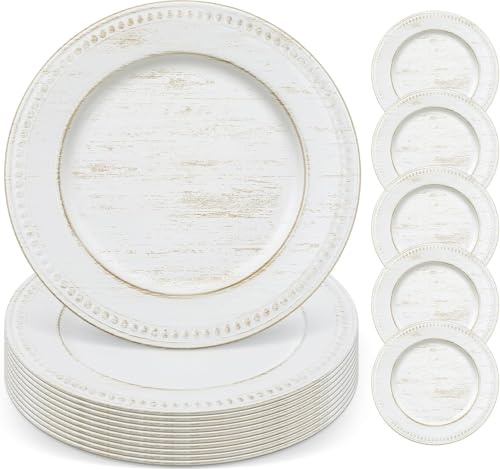 Losuites 13 Vintage Round Charger Plates Beaded Chargers for Dinner Plates Set of 6 Charger Plates Bulk Wedding White