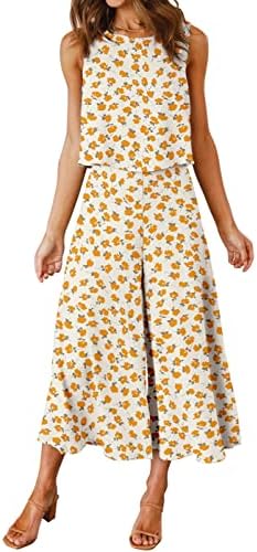 ROYLAMP Women's Summer 2 Piece Outfits Round Neck Crop Basic Top ...