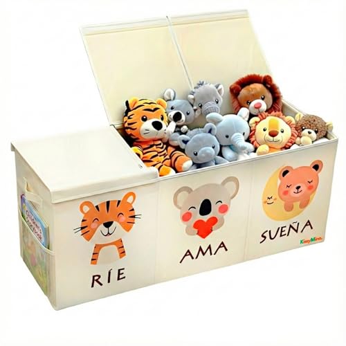 Kissymino - Organizador Juguetes Infantil, Baúl Juguetes Infantil Grande Con Tapa, Caja Almacenaje Decorativa Dormitorio Y Guardería, Juguetero Plegable Beige, Baúl Grande Sueña