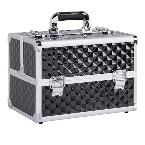 Yaheetech Malette de Maquillage Professionnelle Malette Onglerie Coffret Cosmétique Boîte à Outils Rangement avec Clé Cadre en Aluminium 34,7 x 22,2 x 25...