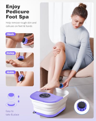 Image of SPA4PIEDS Collapsible Heated Foot Spa Bath with Bubble, Foot Soaking Tub Featuring 8 Shiatsu Rollers, Pumice Stone and Built-in Timer for Mom, Dad and Foot Relaxation (Purple)