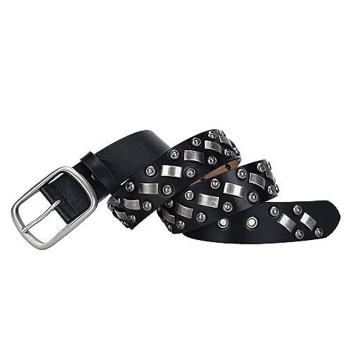 Men & Women Studded Belt with Bright Silver Circle Round and Other Metal Studs Punk Rock Rivet Leather Strap for Jeans2