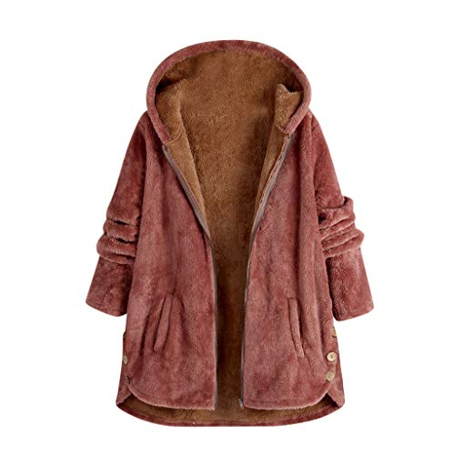 Lulupi Winterjacke Damen Große Größen Fleecejacke Plüschmantel Lange Gefütterte Wintermantel Teddy-Fleece Plüschjacke mit Kapuze Cover