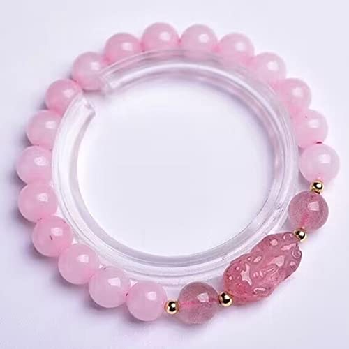 Pierres de Chakra en Cristal Naturel : Bracelet Feng Shui Quartz Rose 8 mm Bonne Chance