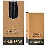 Black Paper Straws, Solid black/250 Bulk, Biodegradable Paper Drinking Straws for Cocktail, Drinks,